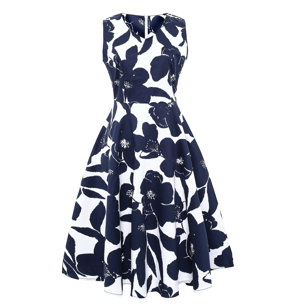 Fashion Floral Print Sleeveless V Neck Dress Elegant Design Comfortable Fabric Perfect for Summer Events Wholesale