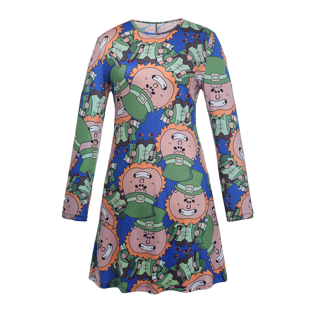 Long Sleeve Printed Dress Casual Style Autumn Winter Christmas Occasion Wholesale Available ready to ship