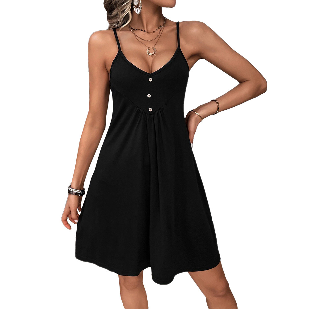 European and American Market Sexy Knitted Cami Dress — Deep V Neck, Slim Fit, Waist Defining, Trendy Design — Casual or Party