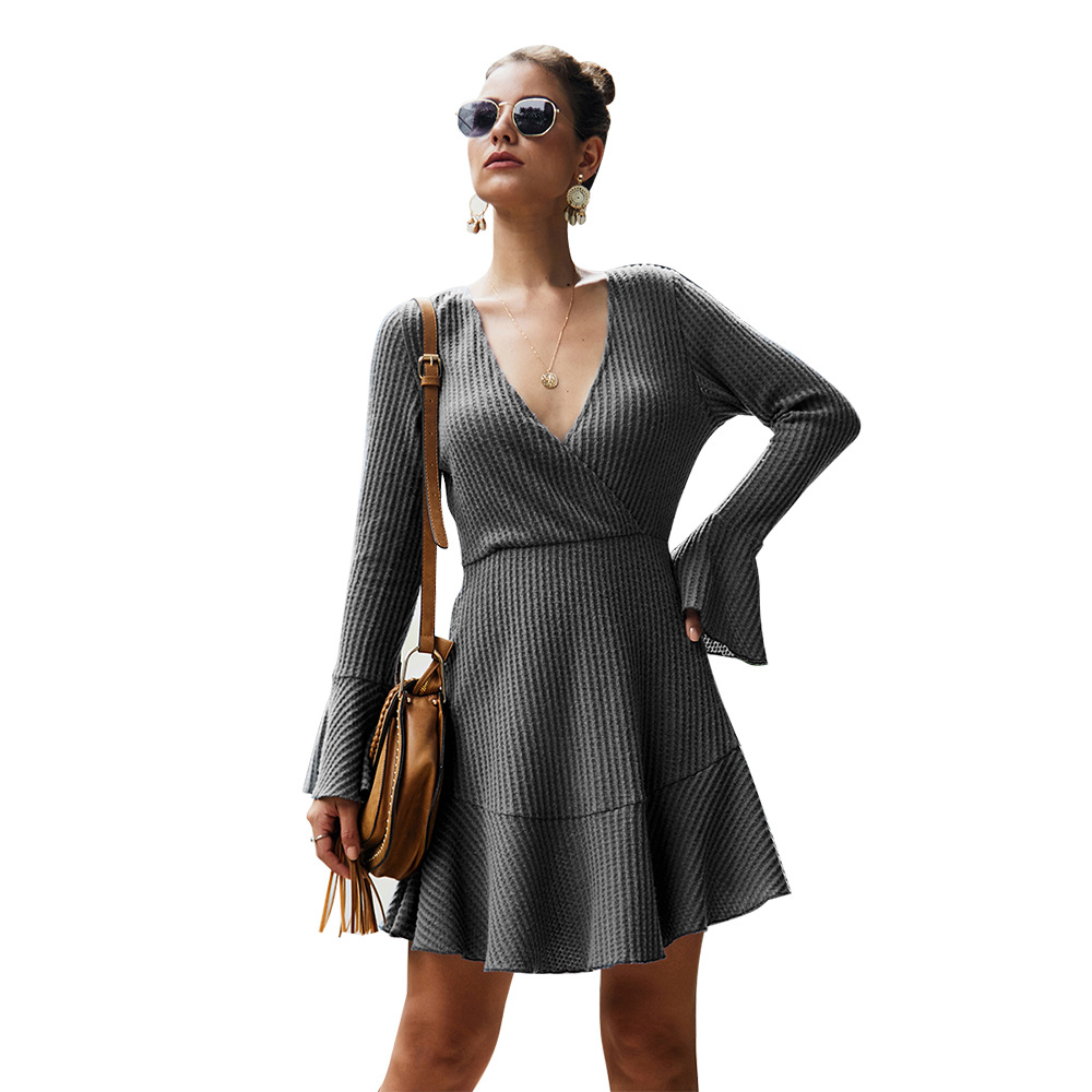V Neck Knit Dress Original Design Sexy Silhouette Autumn Winter Style Wholesale Ready to Ship