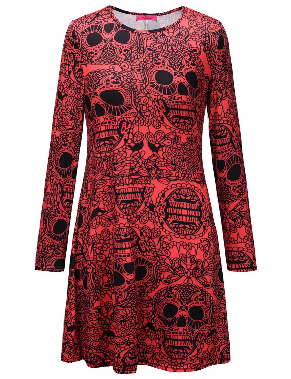 Womens Christmas Dress Long Sleeve Skull and Pumpkin Print Autumn Winter Style Perfect for Holiday Parties