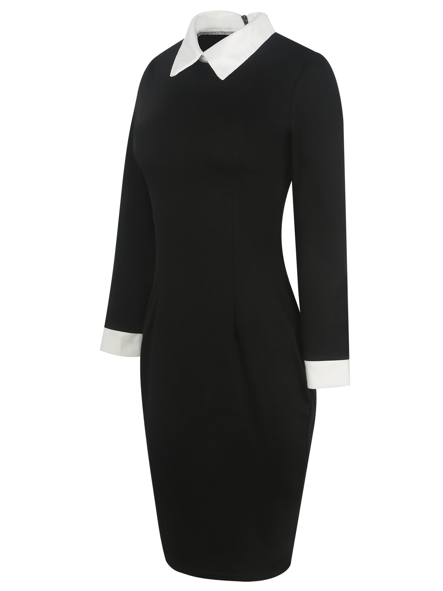Long Sleeve Pencil Dress Elegant Collar Form Fitting Autumn Winter Style Perfect for Business or Evening Events