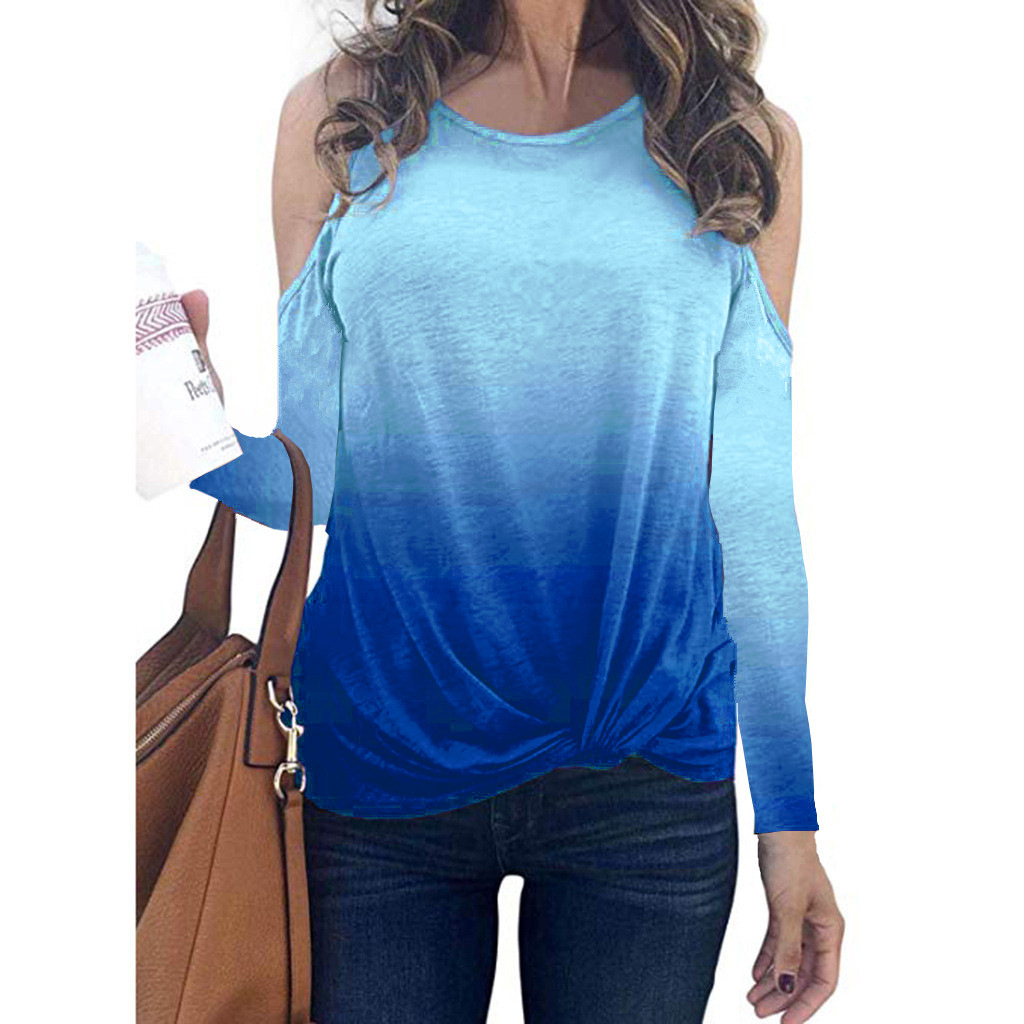 Rainbow Gradient Print Long Sleeve T Shirt Womens Fashion Casual Style Autumn Winter Wholesale Available
