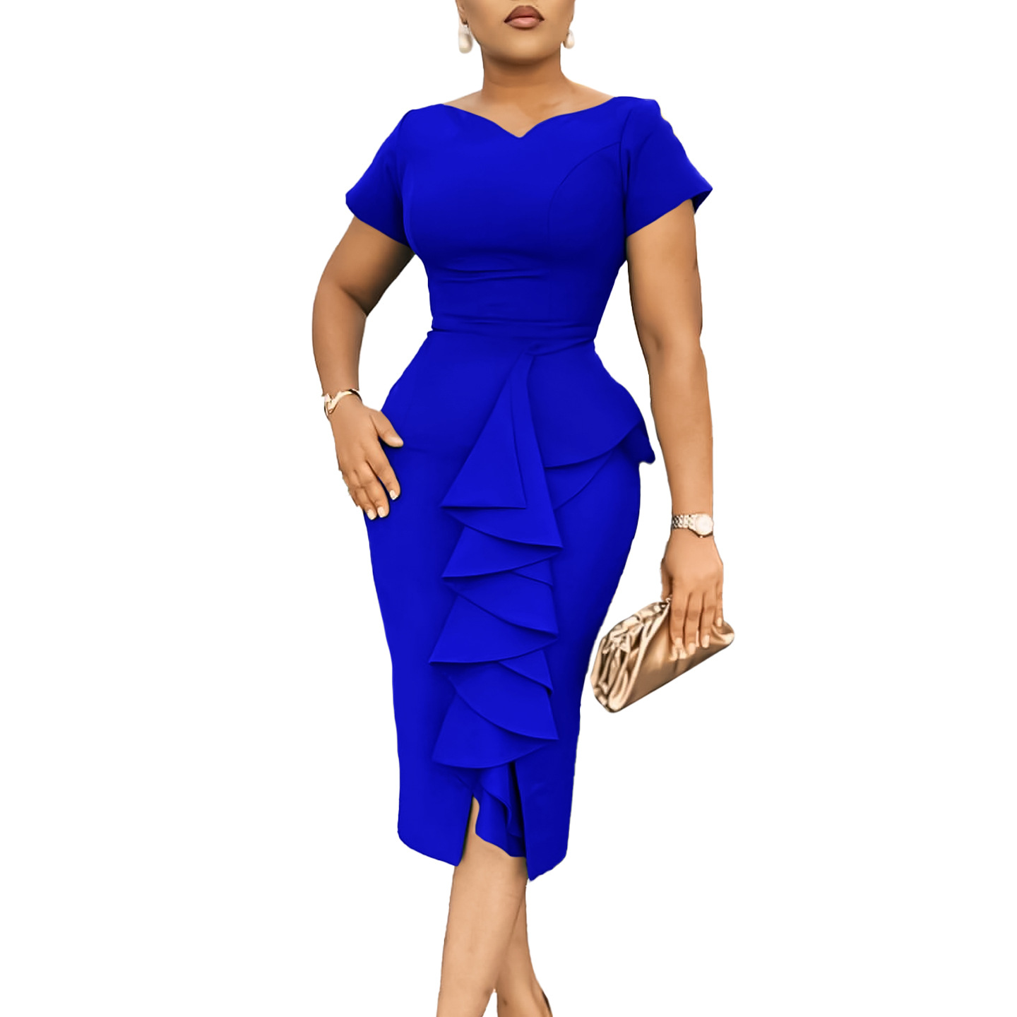 Plus Size Women's Fashion Dress with Ruffle Hem, Elegant and Stylish African Inspired Design for International Trade