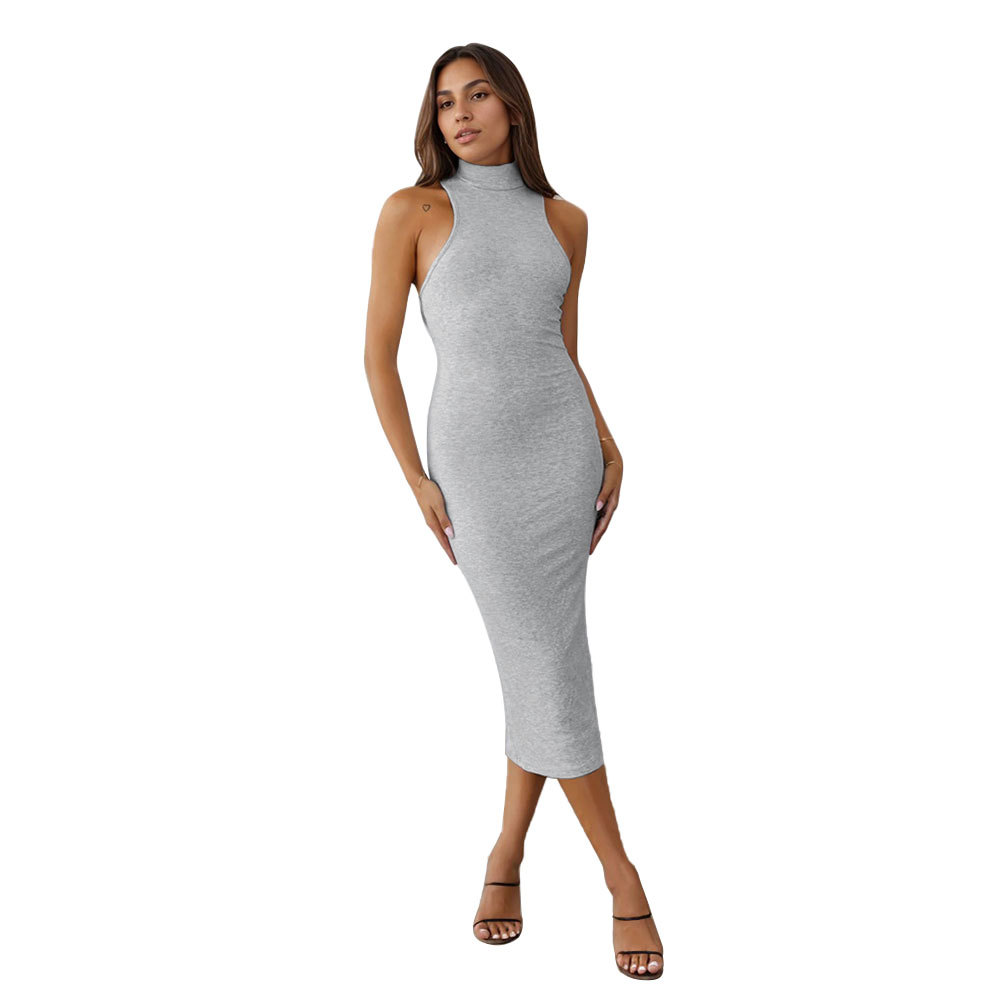 Elegant Bodycon Dress Solid Color Slim Fit Mid Length Spring Summer Fashion for Women Wholesale Available