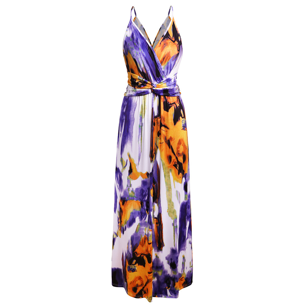Womens Floral Print Maxi Dress V Neck Backless Sleeveless Summer Beachwear Wholesale Available
