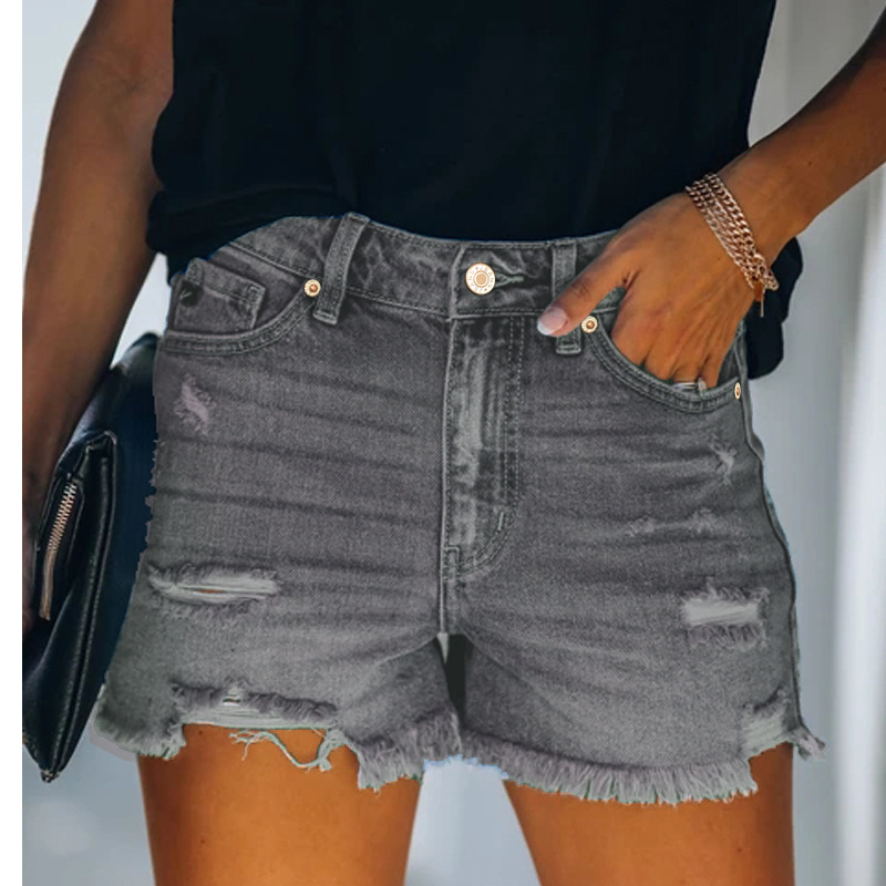 High Waisted Ripped Denim Shorts 4 Colors Available Casual Summer Wear Ready to Ship factory direct