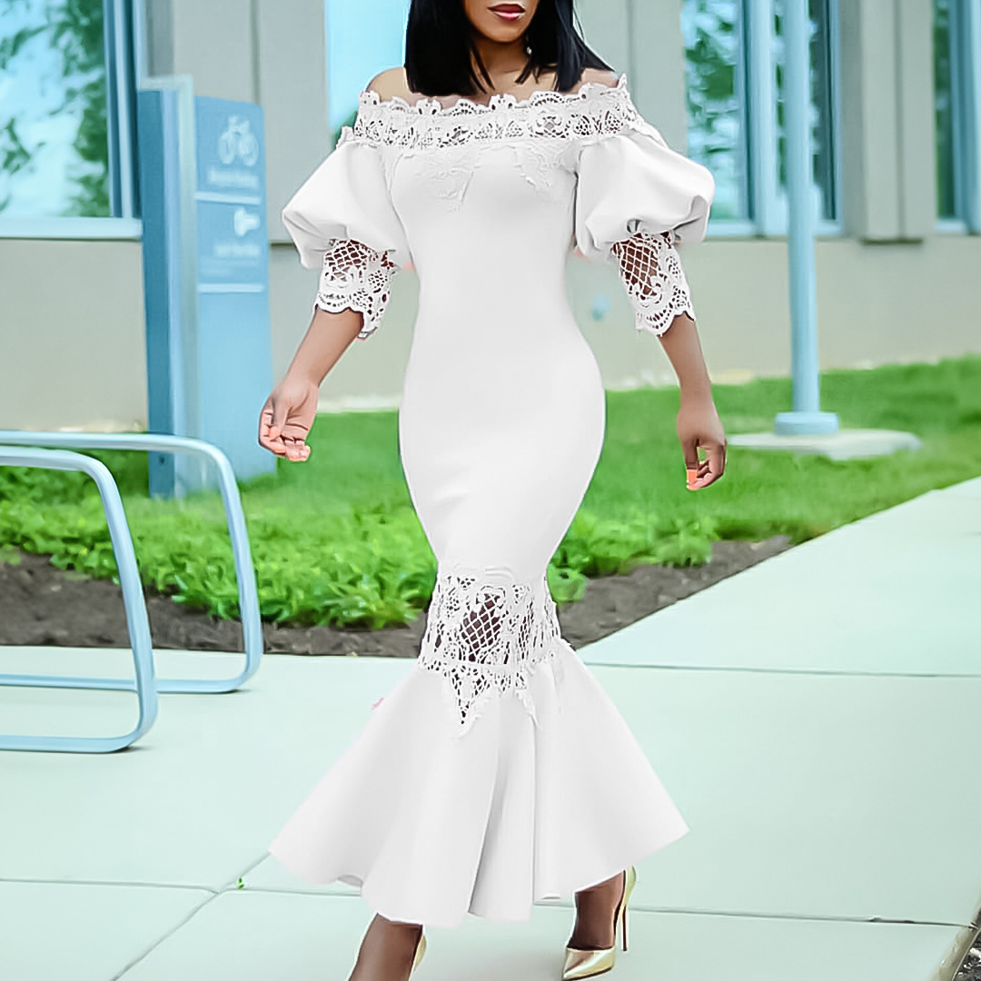 Elegant Off Shoulder Lace Mermaid Dress for Women, Summer Fashion, Cross Border Trade, European and American Style Party Gown