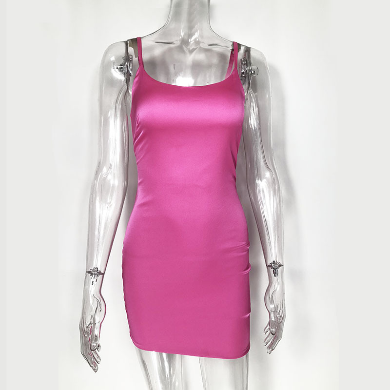 Satin Mini Dress Candy Color Spaghetti Straps Summer Style Wholesale Womens Fashion custom packaging