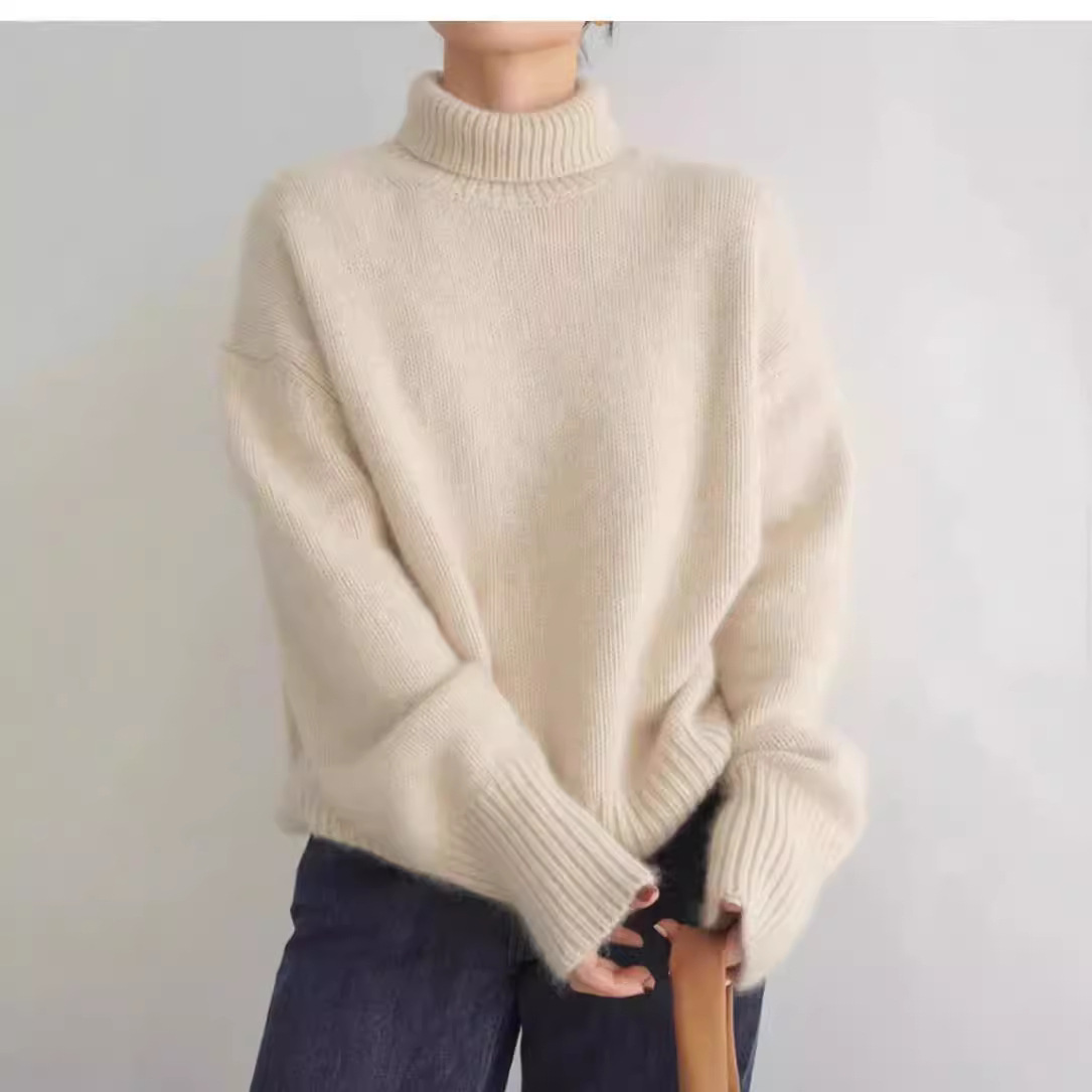Womens Oversized Turtleneck Sweater Thick Knit Casual Style Versatile for Autumn and Winter Wholesale Available