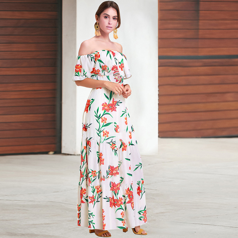 Floral Print Off Shoulder Dress Elegant Design Summer Style Comfortable Fabric Wholesale Available