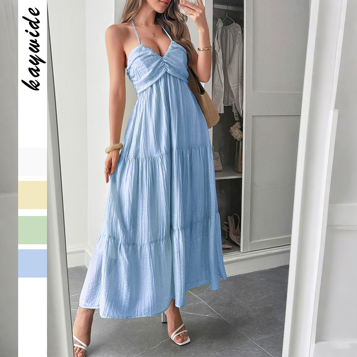 Cross border Casual Vacation Style Halter Neck Long Dress for Women Spring Summer