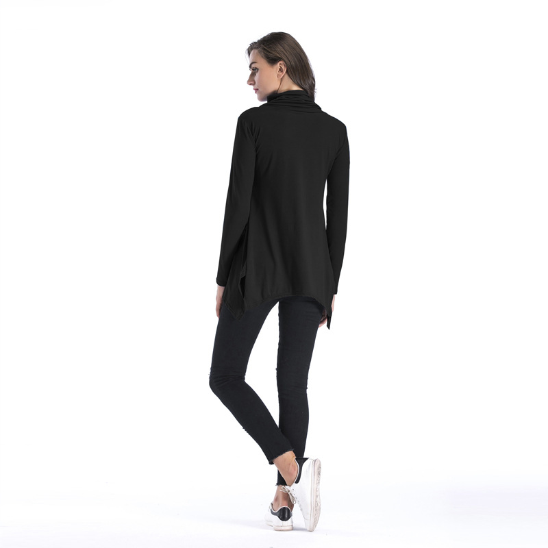 Womens Long Sleeve Pocket T Shirt Solid Color Irregular Hem Mid Length Casual Wear for Spring Wholesale Available