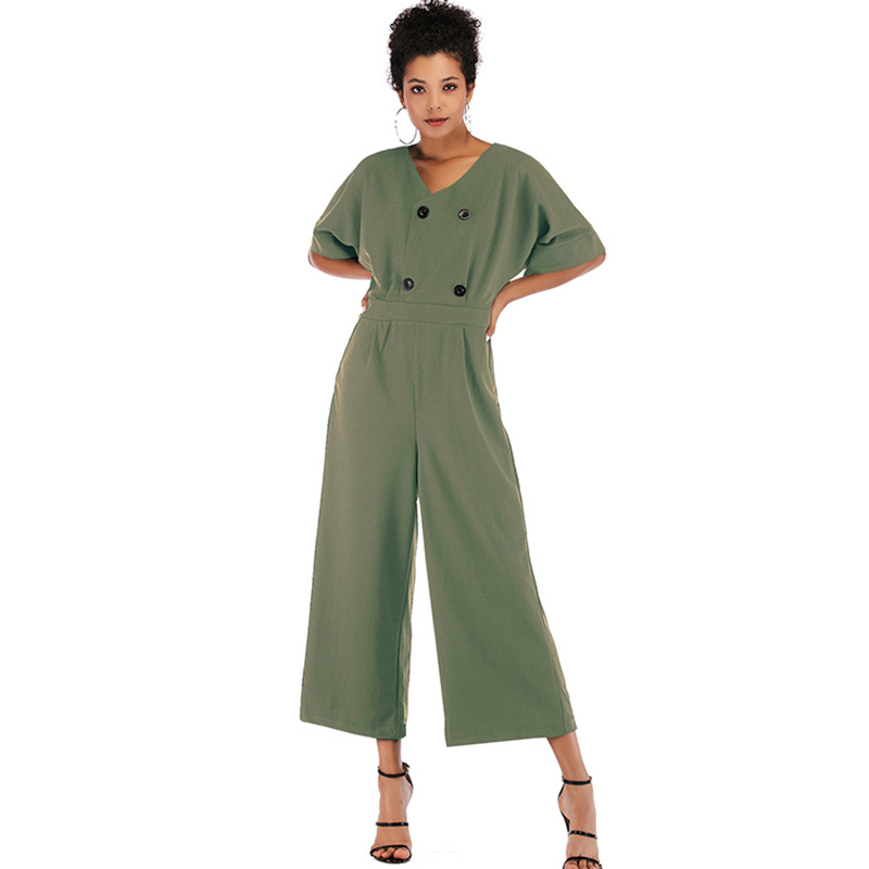 Womens Jumpsuit High Waisted V Neck 3 4 Length Spring Fashion for Casual Wear Wholesale Available