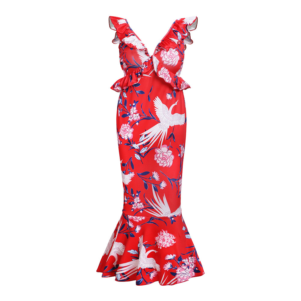 Floral Bodycon Dress Short Sleeve V Neck Slim Fit Spring Summer Fashion for Women Wholesale Available