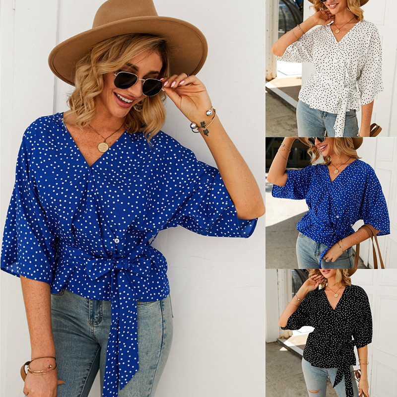 Womens Polka Dot Blouse Stylish Design Long Sleeve Comfortable Fabric Autumn Winter Fashion Wholesale Available