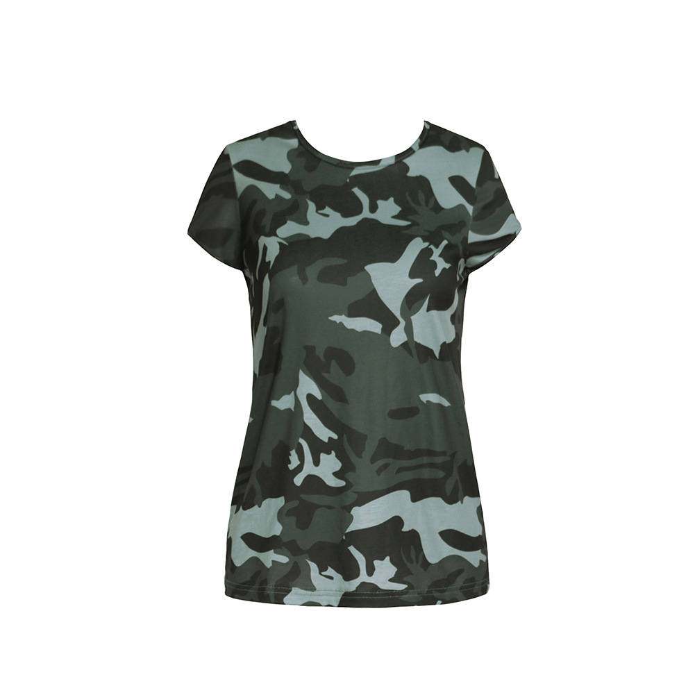 Womens Casual Camouflage T Shirt Loose Fit Round Neck Short Sleeve Spring Summer Fashion Wholesale Available