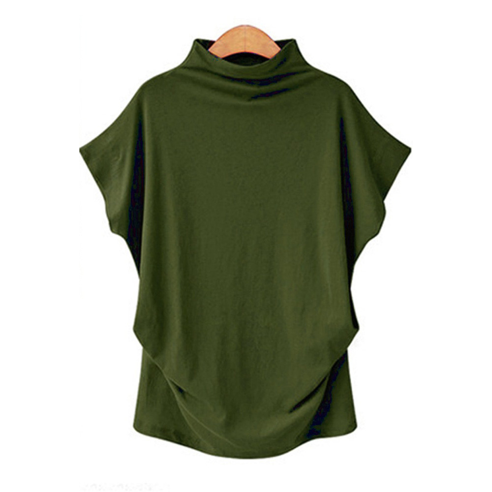 Plus Size Womens High Neck Top Batwing Sleeve Short Sleeve Comfortable Fabric Casual Wear Wholesale Available