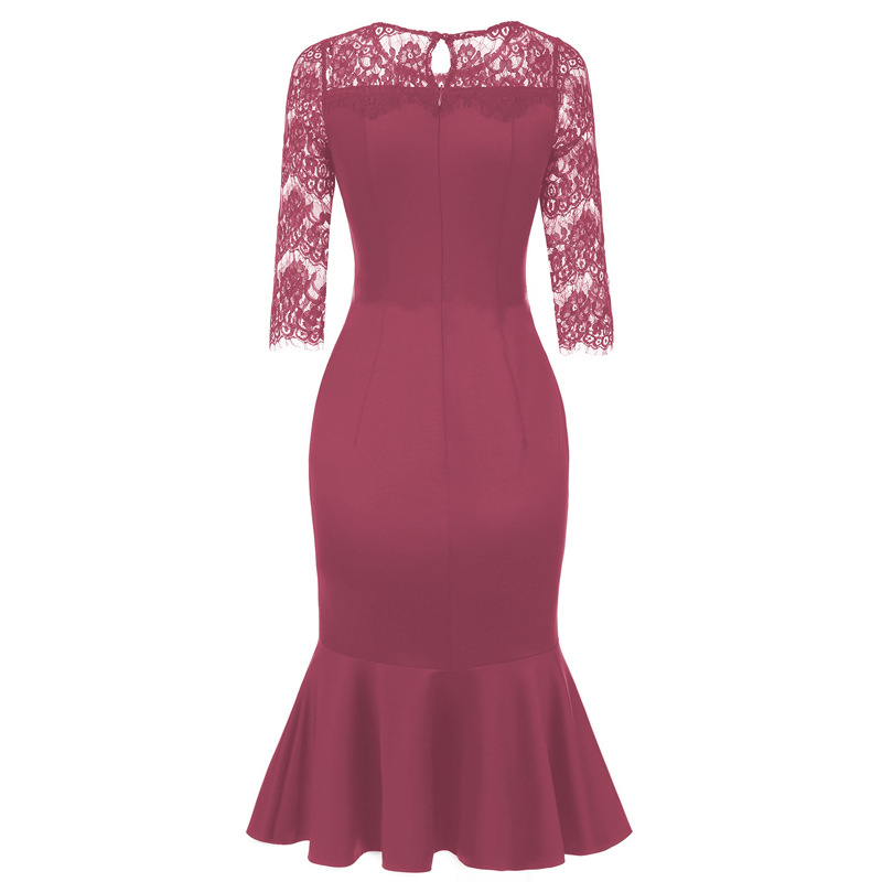 Elegant Lace Mermaid Dress Slim Fit Three Quarter Sleeve Autumn Fashion Perfect for Parties and Special Occasions