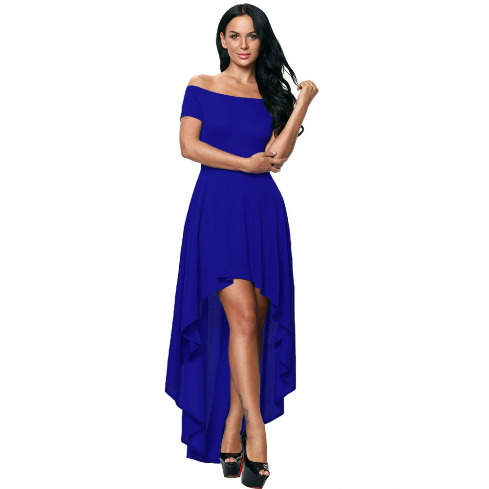 Off Shoulder Short Sleeve Dress High Low Hem Elegant Design Perfect for Nightclub or Evening Events Wholesale
