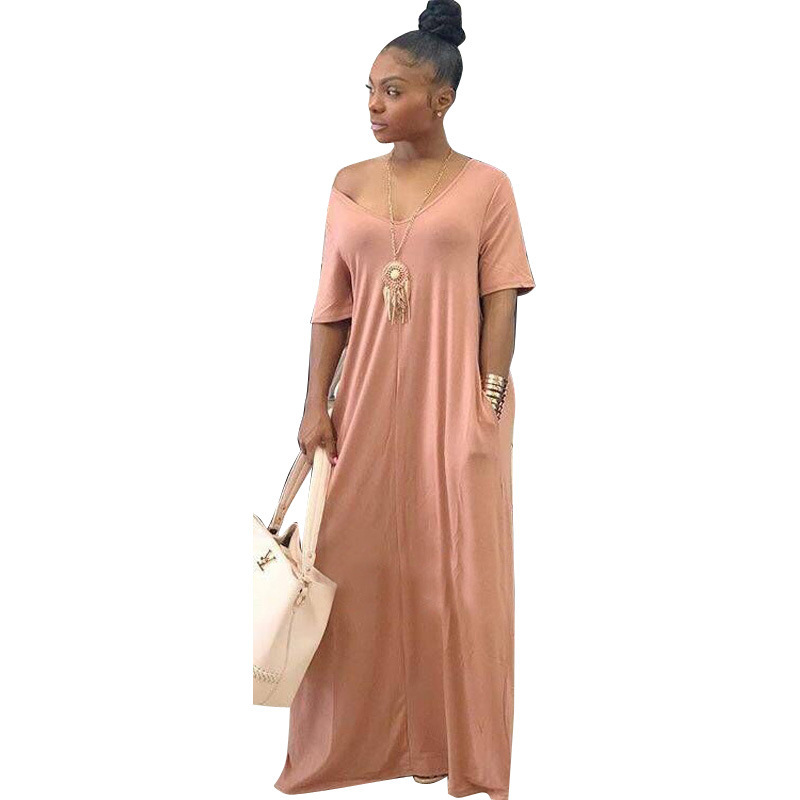 Casual Short Sleeve Pocket Dress Solid Color Relaxed Fit Comfortable Fabric Perfect for Summer Outings Wholesale