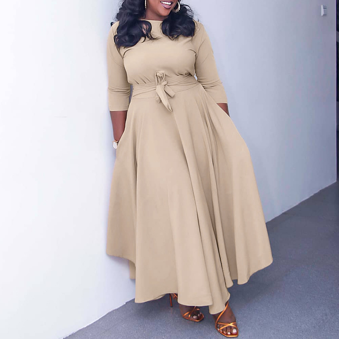 Spring Summer New Fashion Elegant Tie Waist African Plus Size Long Dress