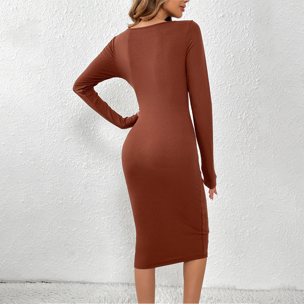 European and American Cross border Knitted Sexy Waist Hollow Slim Hip Long Dress