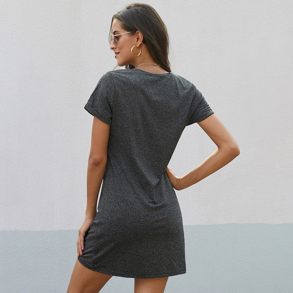 Summer Womens Dress Versatile A Line Silhouette Round Neck Short Sleeves Side Knot Detail Casual Wear Wholesale