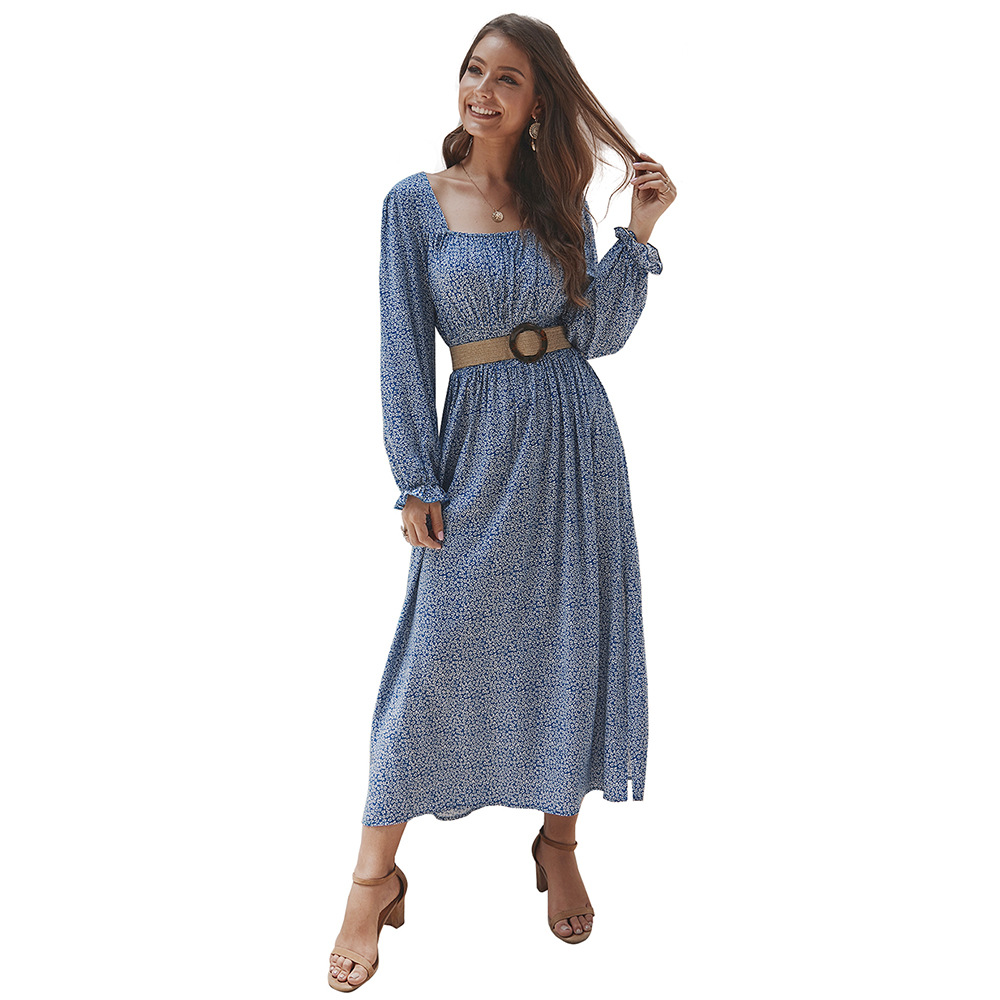 Floral Print Square Neck Dress Original Design Autumn Winter Style Womens Fashion Wholesale Available