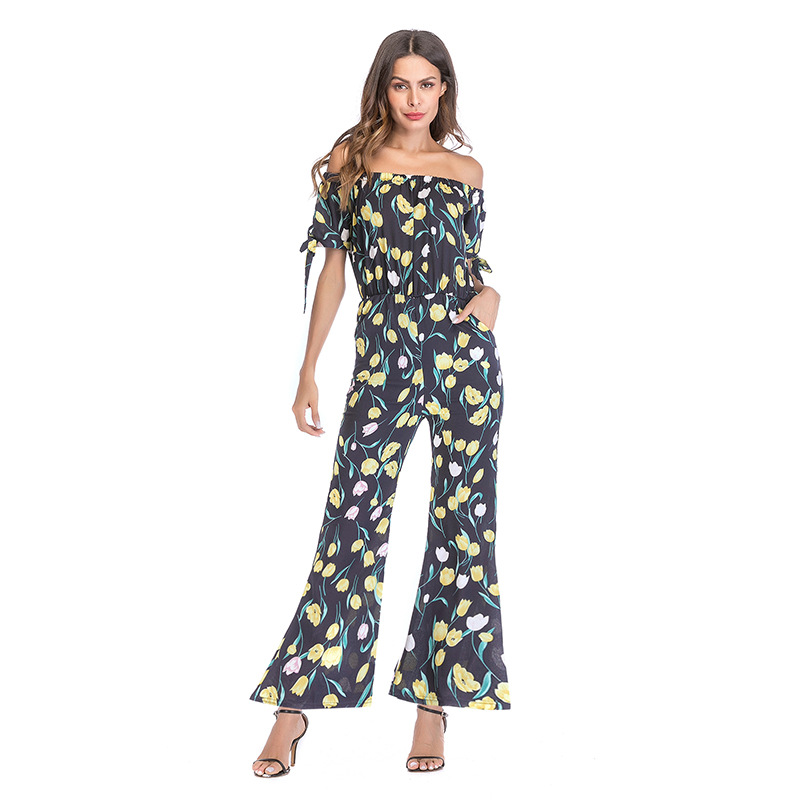 Off Shoulder Chiffon Jumpsuit Waist Tie Long Pants Stylish Sleeves Perfect for Parties and Events Wholesale