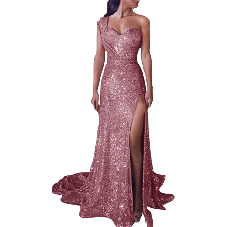 Elegant One Shoulder Sleeveless Dress Gold Foil Detail High Slit Long Length Perfect for Evening Events Wholesale