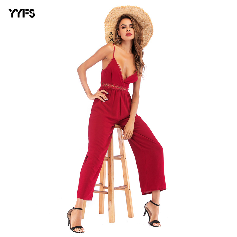 Womens Sexy Lace Backless Jumpsuit Slim Fit Spaghetti Straps Elegant Design Perfect for Parties or Night Out