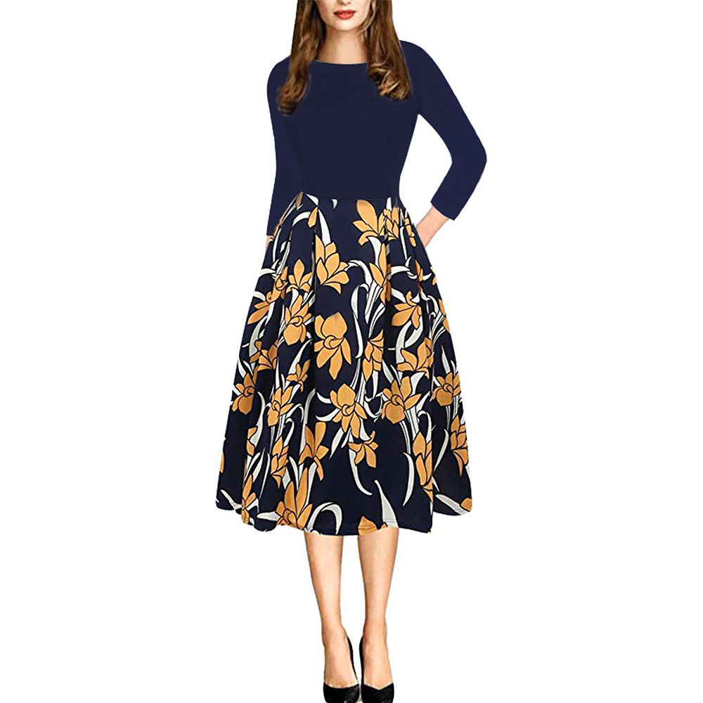Elegant High Quality Floral Print Maxi Dress Round Neck Flowy Silhouette Fashionable Design Perfect for Parties and