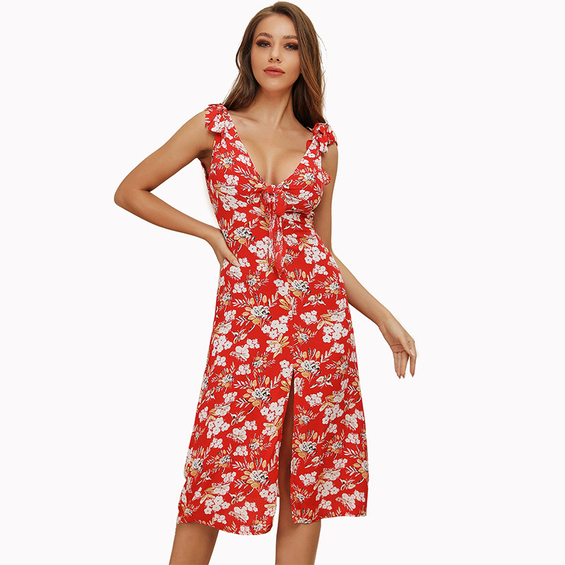 Womens Midi Dress V Neck Sleeveless Casual Style Perfect for Vacations and Events Wholesale Available