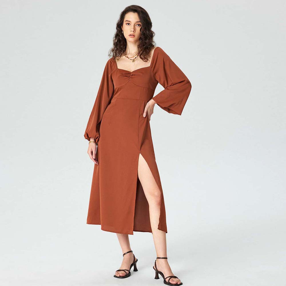 Women's Elegant Square-Neck Maxi Midi Dress