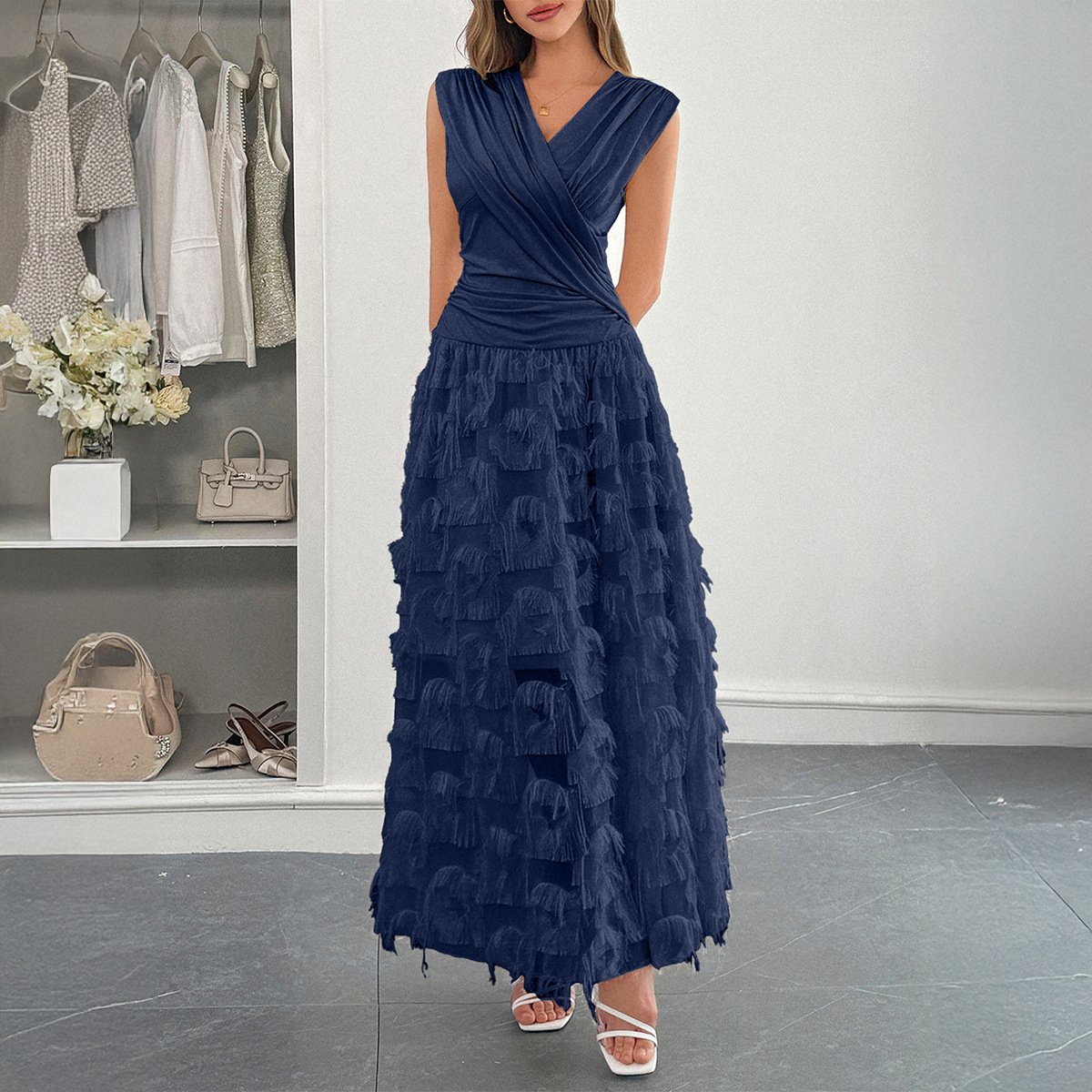 Elegant Color Block Fashion Long Dress for Women Summer