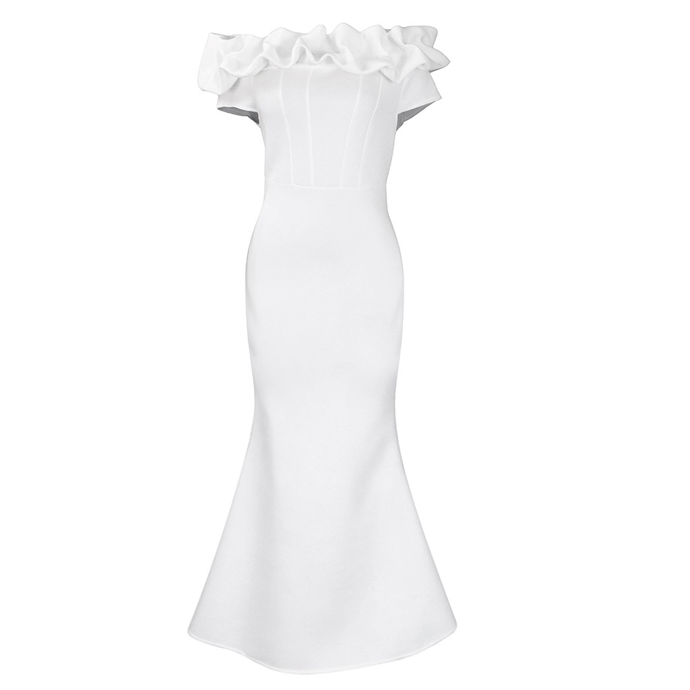 European Market Elegant Mermaid Dress — Solid Color, Ruffle Trim, Slim Fit, Evening Gown — Formal Occasion — Wholesale Supply