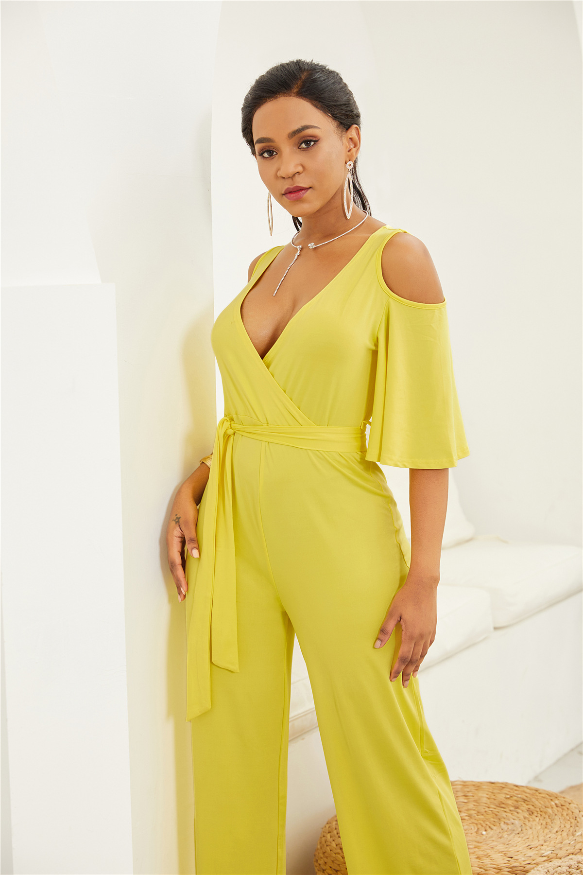 Off Shoulder Jumpsuit Loose Fit Casual Style Fashionable Design Perfect for Summer Outings Wholesale Available