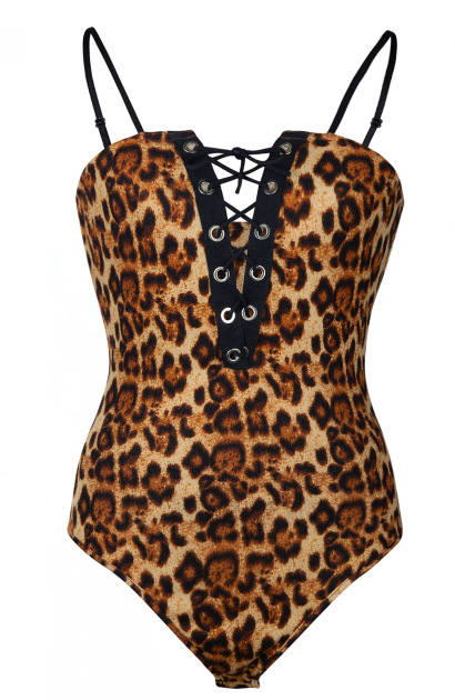 Leopard Print Bodysuit Sexy Hollow Out Adjustable Straps Night Out Party Wear Wholesale Available