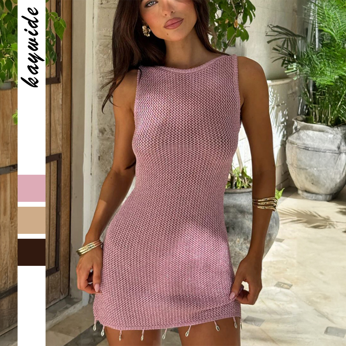 European and American Y2K Style Sexy Hollow Out Sleeveless Bodycon Dress — Trendy, Fashionable, Comfortable — Spring Summer Co