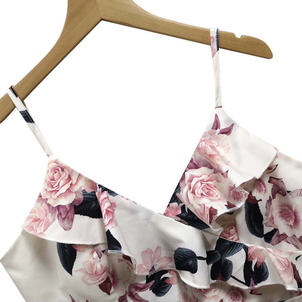 Summer Floral Print V Neck Sleeveless Dress Sexy Style Elegant Design Perfect for Parties and Casual Outings