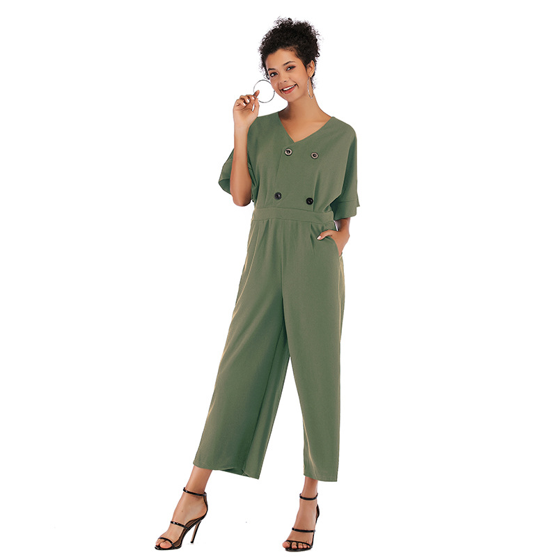 Womens Jumpsuit High Waisted V Neck 3 4 Length Spring Fashion for Casual Wear Wholesale Available