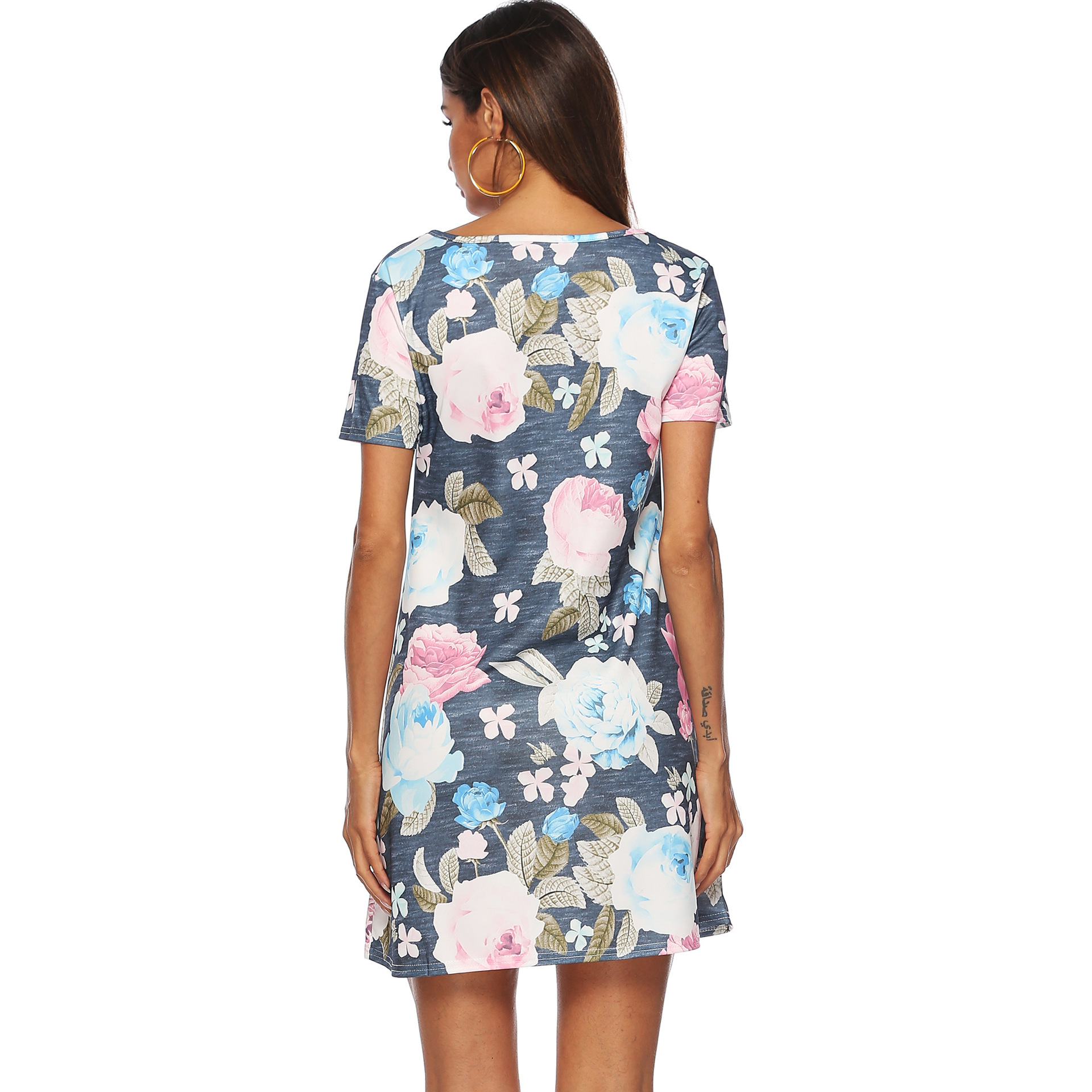 V Neck Floral Print Slim Fit Top Short Sleeve Versatile Design Perfect for Casual Wear OEM Available