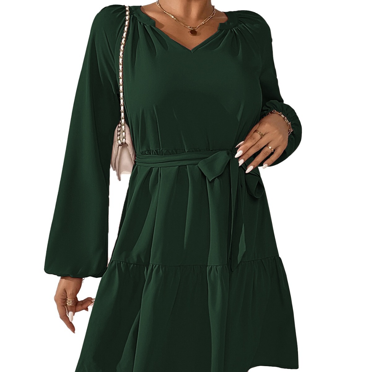 Spring Summer New Loose Casual Waist Slimming Long Sleeve Ruffle Dress