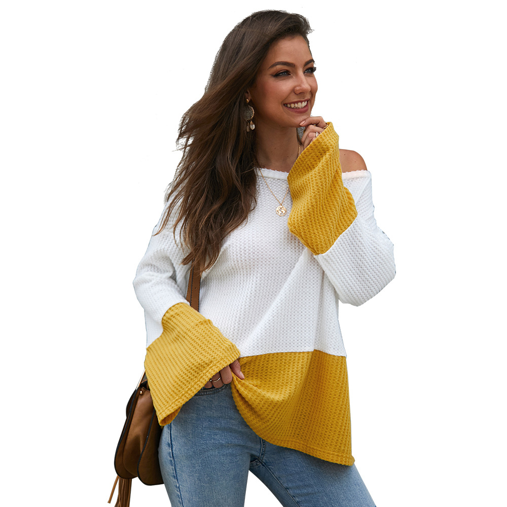 Color Block Long Sleeve Knit Sweater Loose Fit Original Design Cozy Fabric Autumn Winter Fashion Wholesale Available