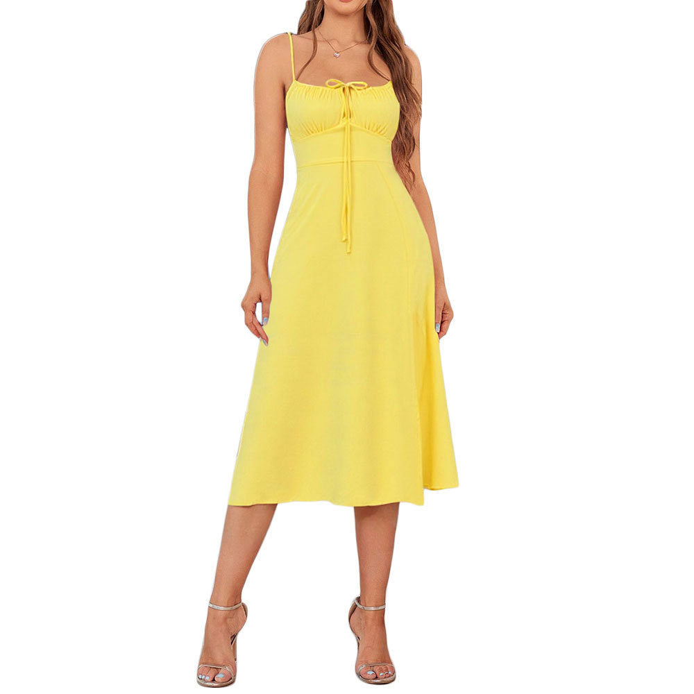 Summer New Sweet Sexy Dress High Waist Slit Strap Slim Long Dress