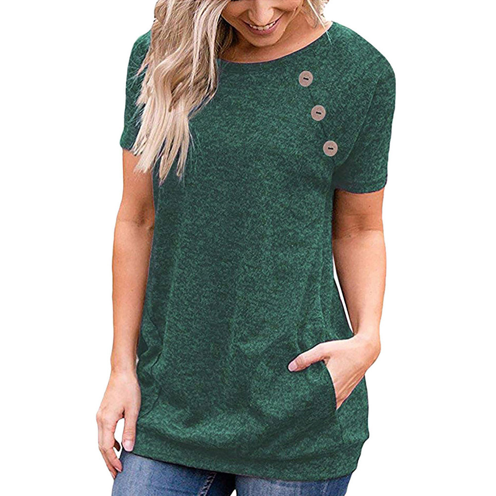 Womens Summer T Shirt Casual Round Neck Pocket Button Detail Short Sleeve Perfect for Everyday Wear Wholesale
