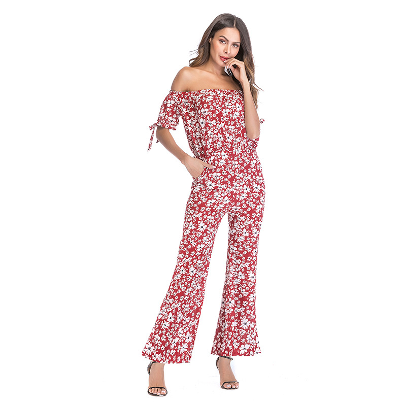 Off Shoulder Chiffon Jumpsuit Waist Tie Long Pants Stylish Sleeves Perfect for Parties and Events Wholesale