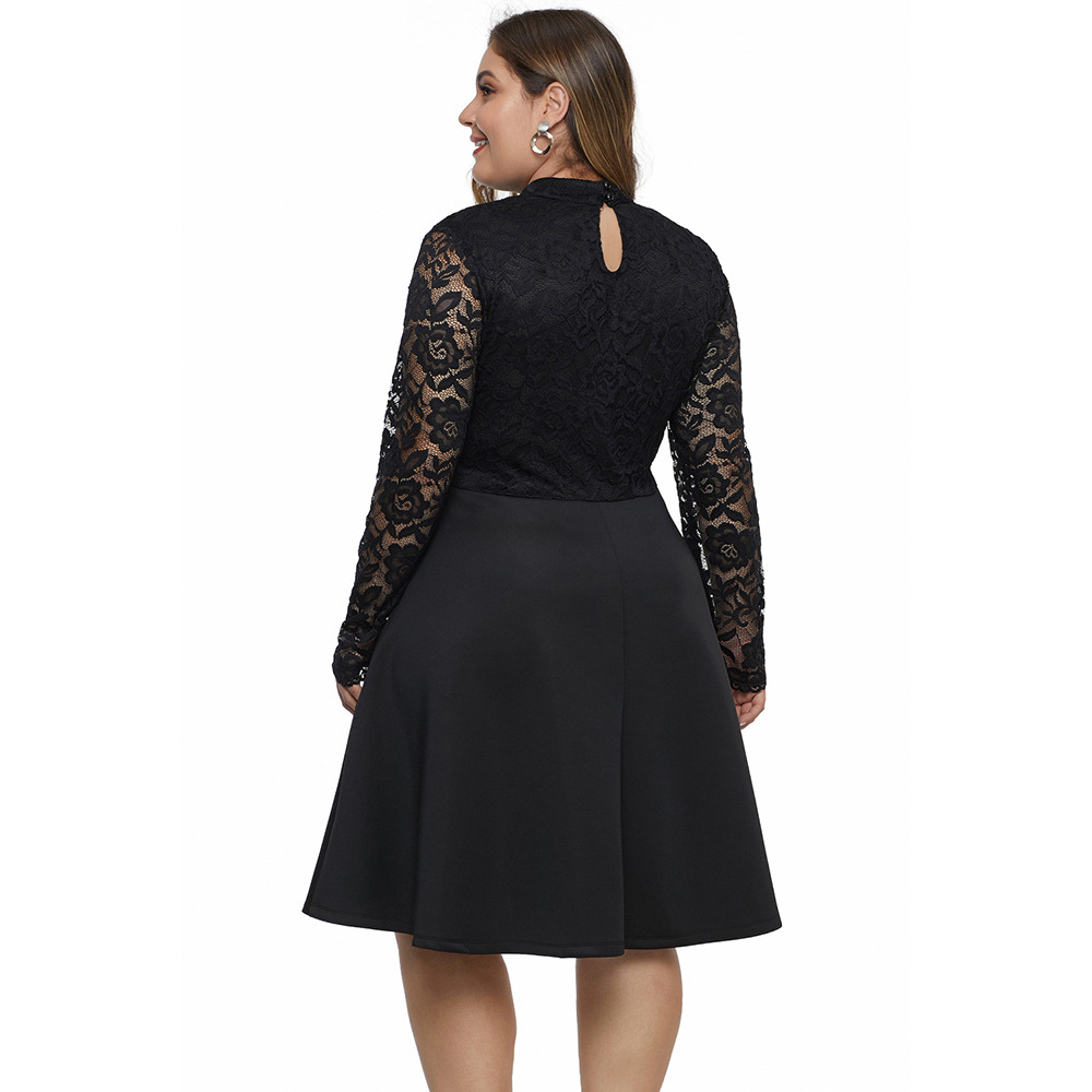 Plus Size Evening Dress Sexy Lace Hollow High Neck Long Sleeve for Fall and Winter Wholesale Available
