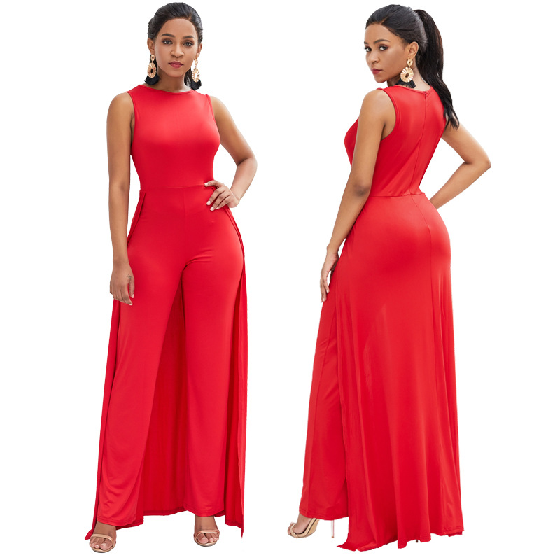 Fashionable Red Jumpsuit Stylish Loose Fit Long Pants Casual Wear for Women Wholesale Available